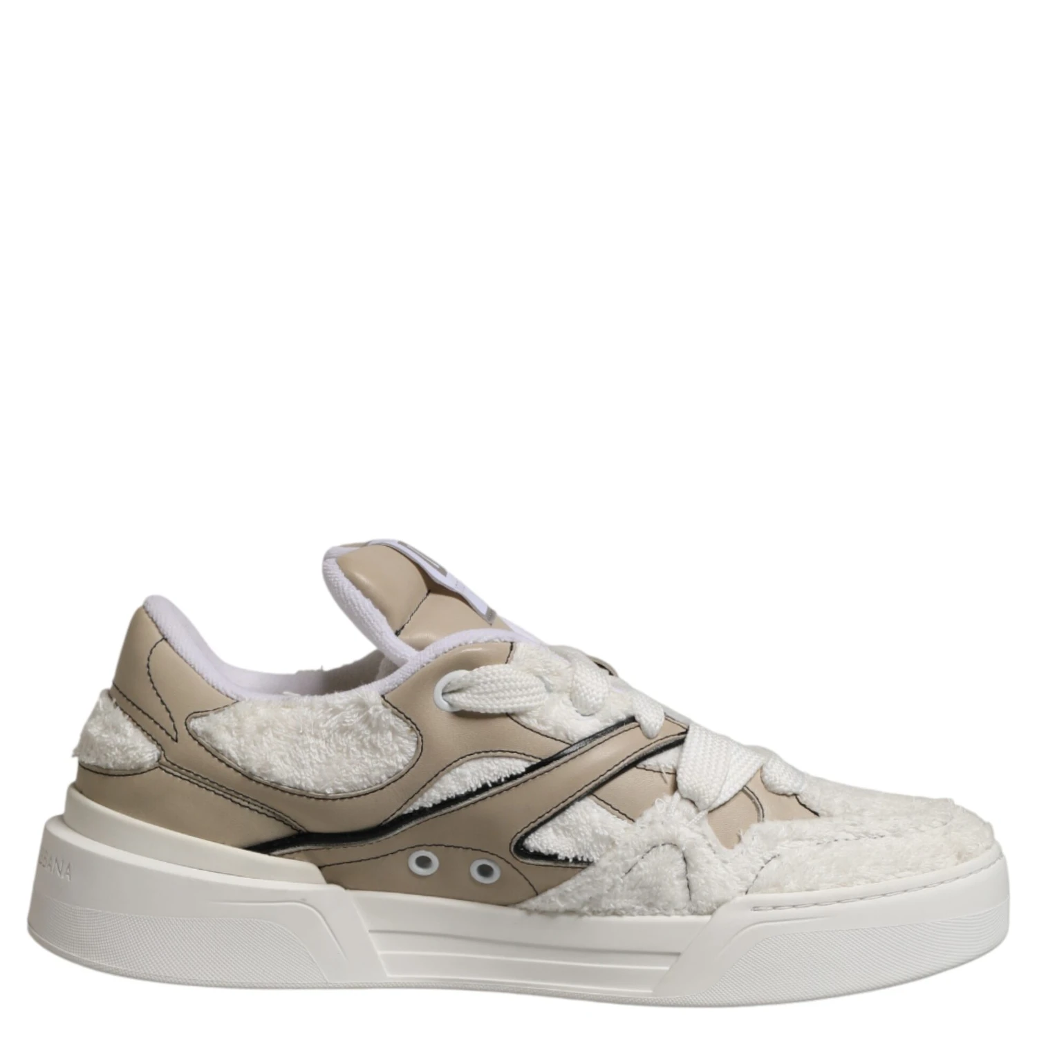 White Beige Faux Shearling Low Top Sneakers Shoes