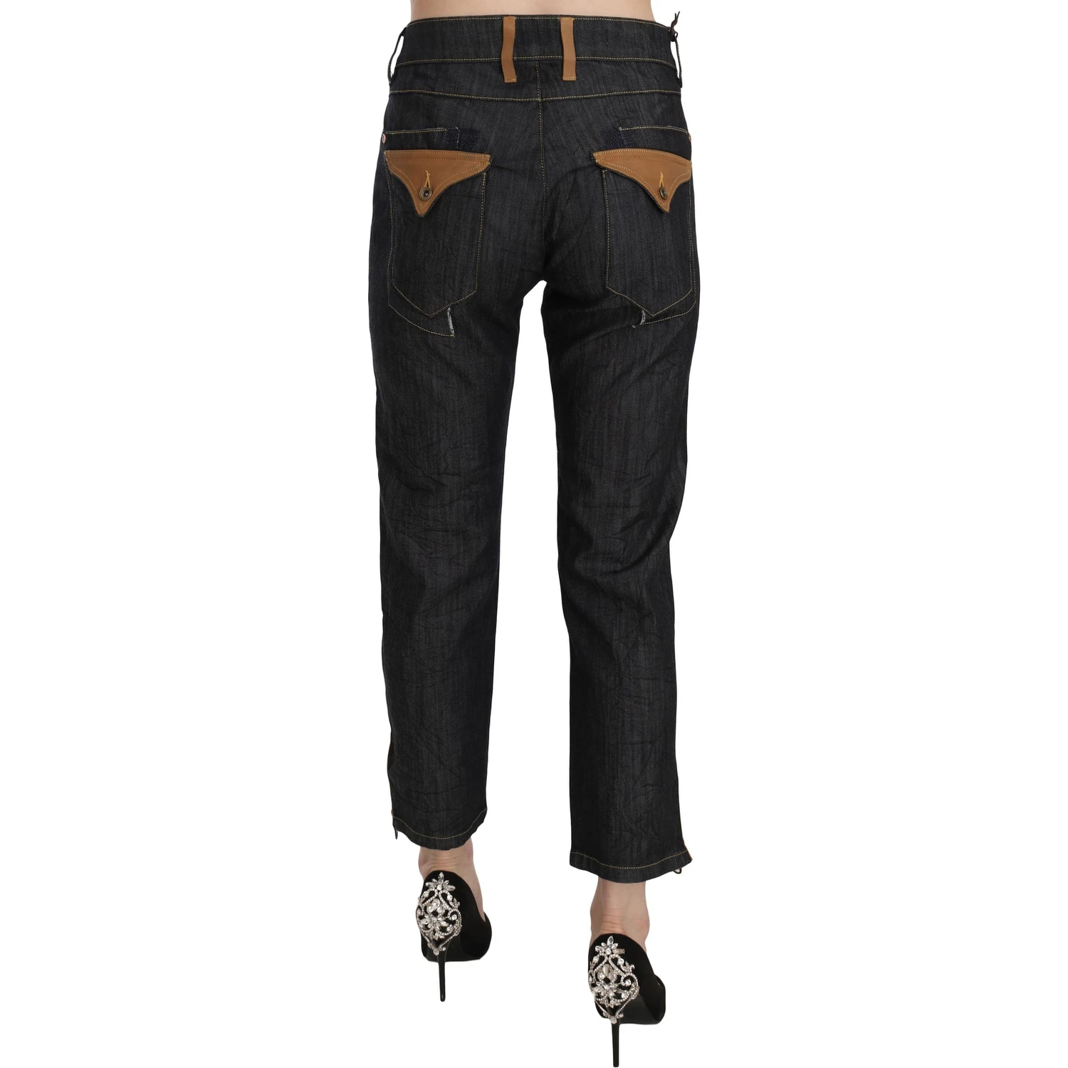 Cotton Blue High Waist Straight Cropped Trouser Jeans