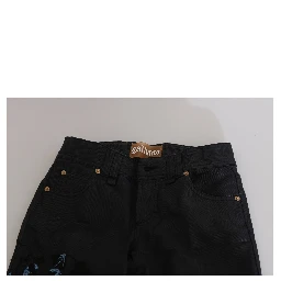 Black Swan Floral Embroidered Mid Waist Skinny Denim Jeans