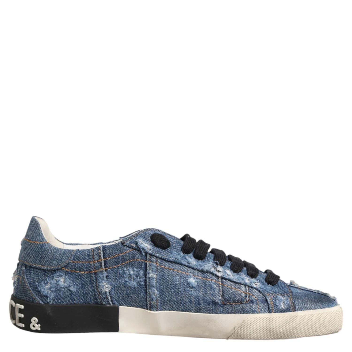 Blue Distressed Denim Low Top Sneakers Shoes