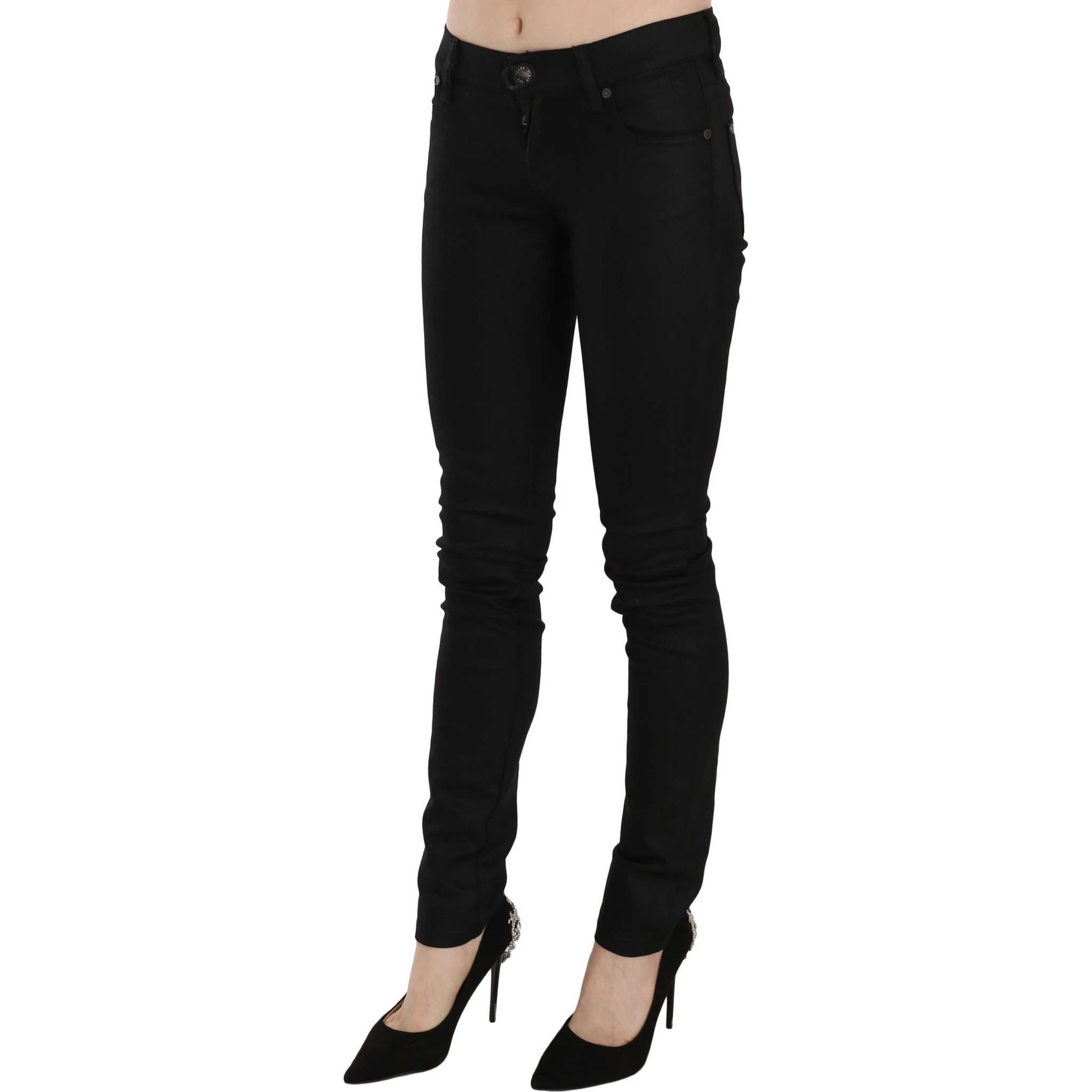 Cotton Black Mid Waist Skinny Denim Jeans