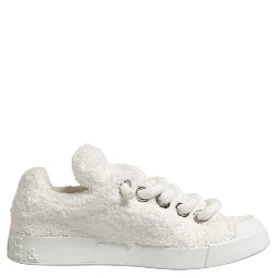 White Faux Shearling Low Top Sneakers  Shoes