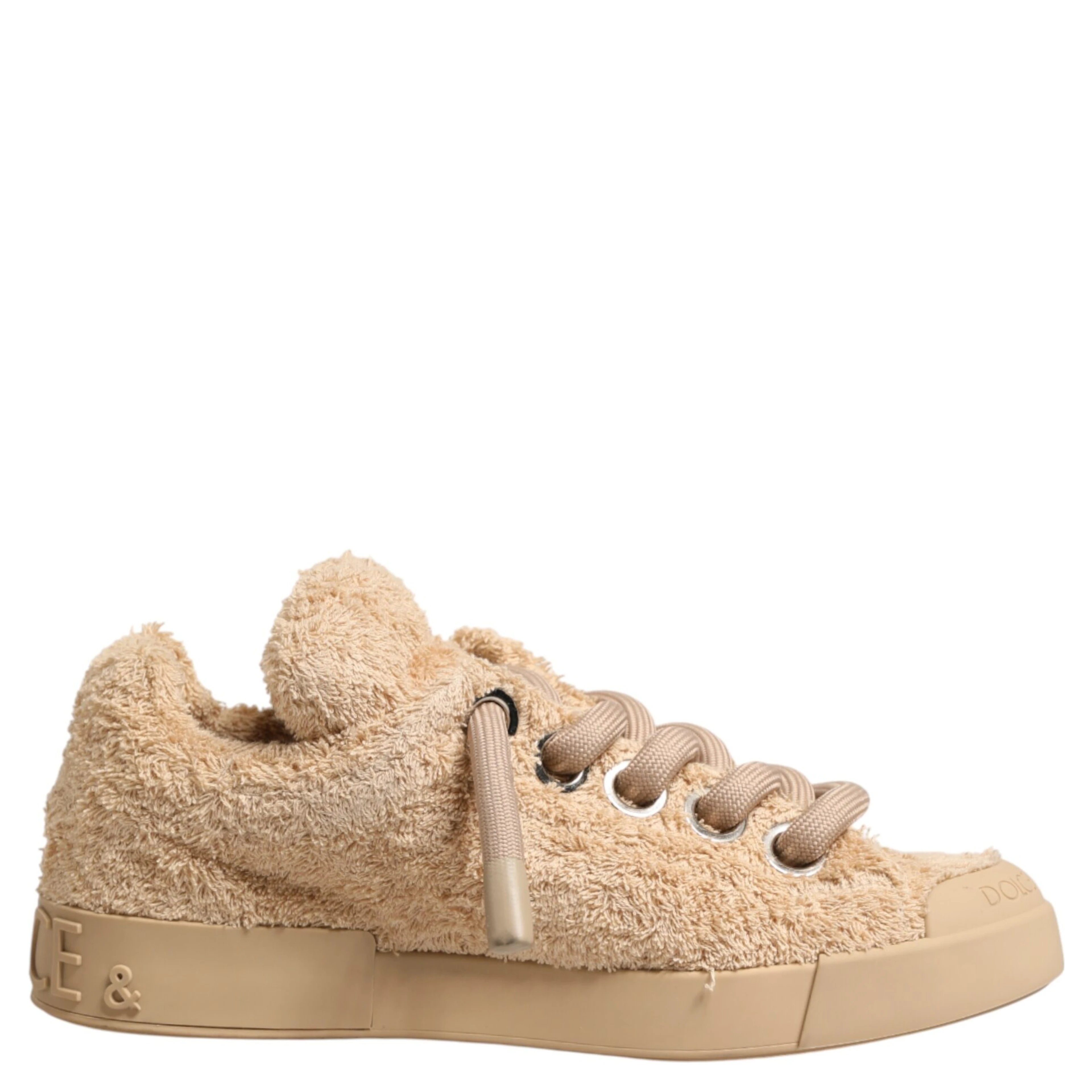 Shoes Beige Faux Shearling Low Top Sneakers