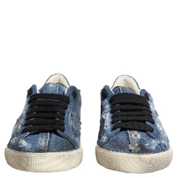 Blue Distressed Denim Low Top Sneakers Shoes