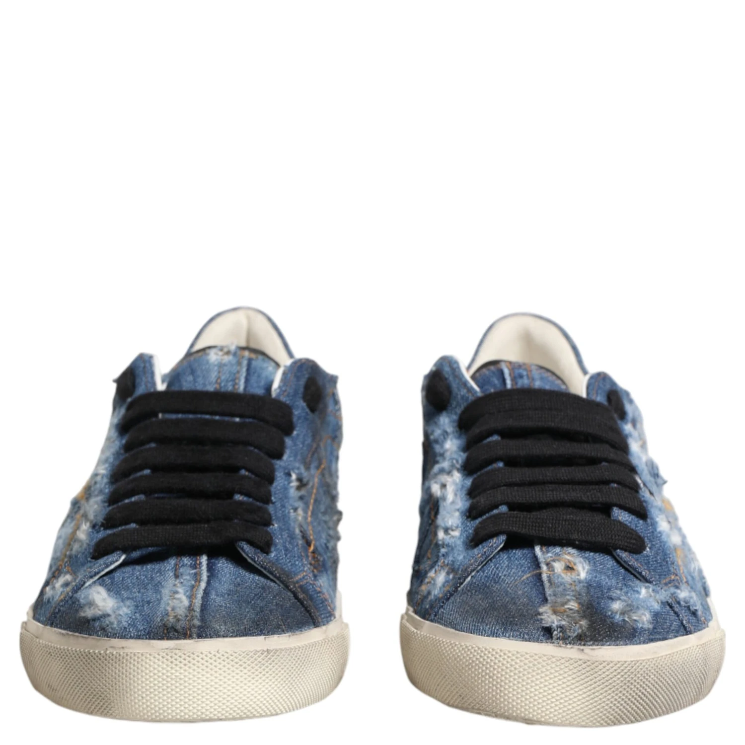 Blue Distressed Denim Low Top Sneakers Shoes