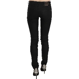 Cotton Black Mid Waist Skinny Denim Jeans