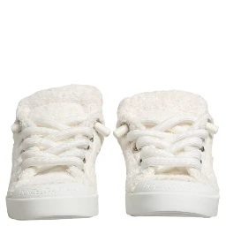 White Faux Shearling Low Top Sneakers  Shoes