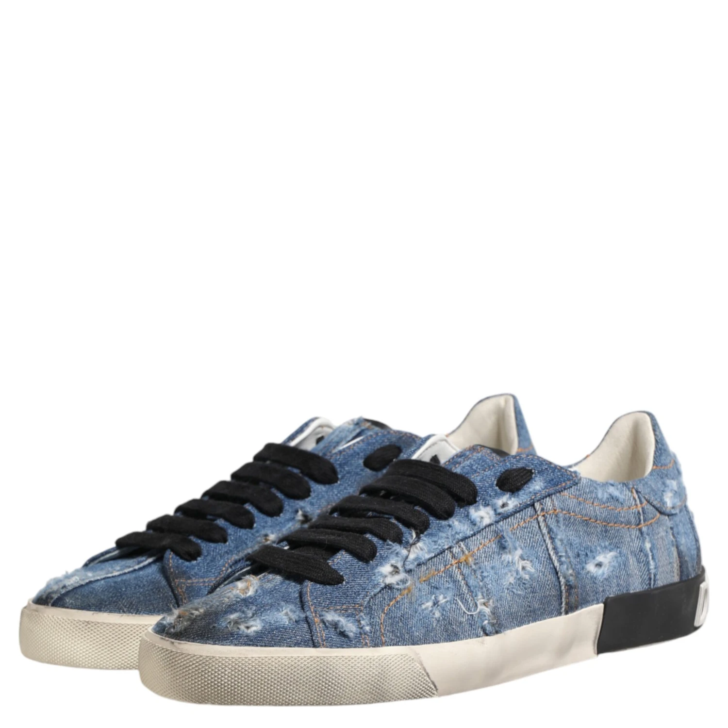Blue Distressed Denim Low Top Sneakers Shoes