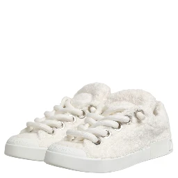 White Faux Shearling Low Top Sneakers  Shoes