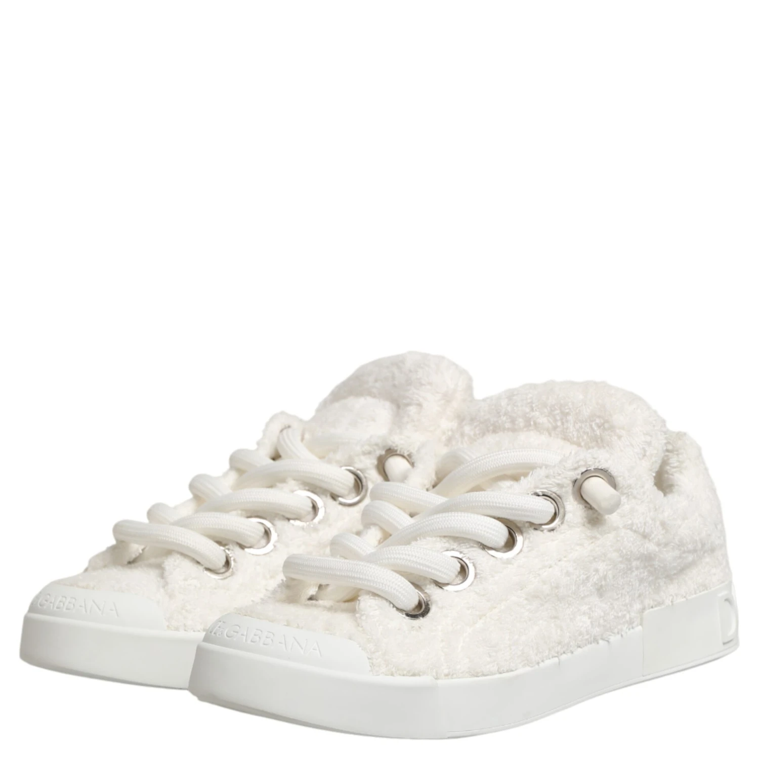White Faux Shearling Low Top Sneakers Shoes