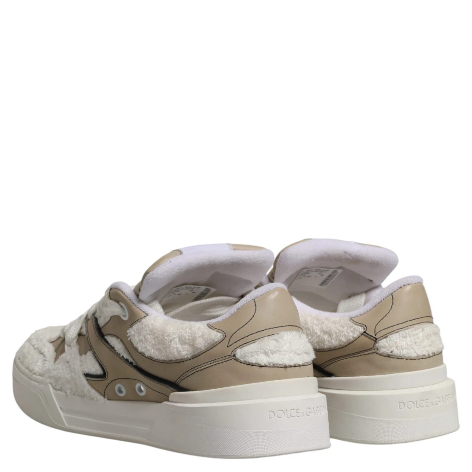 White Beige Faux Shearling Low Top Sneakers Shoes