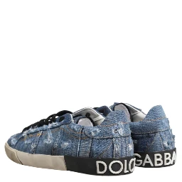 Blue Distressed Denim Low Top Sneakers Shoes