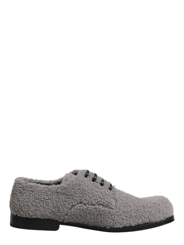 Gray Fleece Lace Up Men Derby Dress Shoes