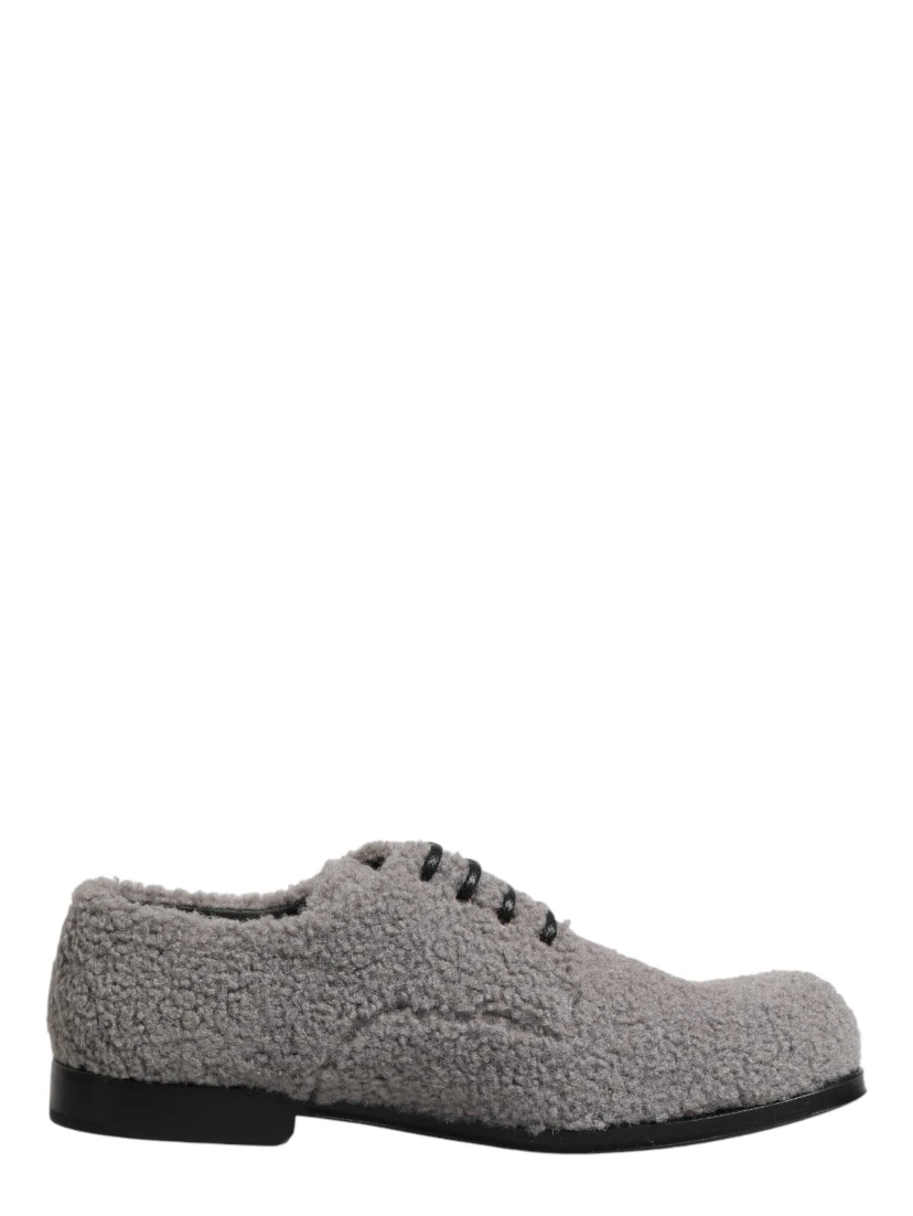 Gray Fleece Lace Up Men Derby Dress Shoes