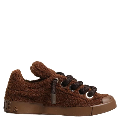 Brown Faux Shearling Low Top Sneakers Shoes
