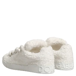 White Faux Shearling Low Top Sneakers  Shoes