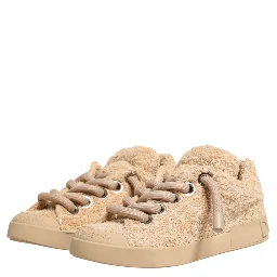 Shoes Beige Faux Shearling Low Top Sneakers