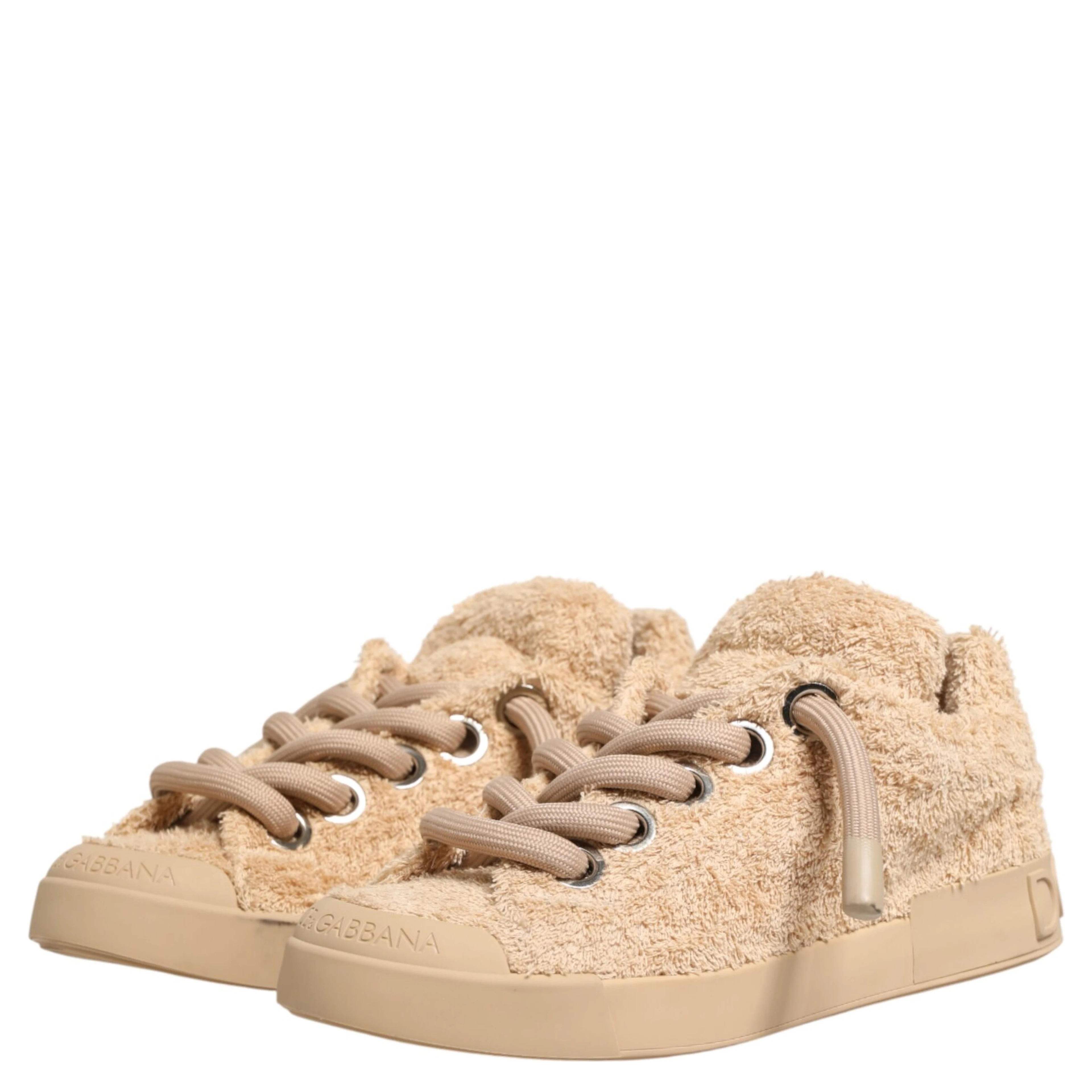 Shoes Beige Faux Shearling Low Top Sneakers