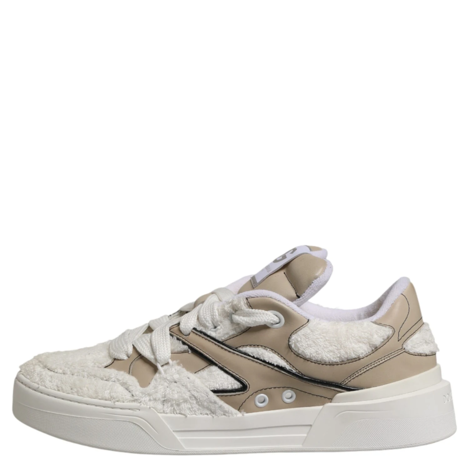 White Beige Faux Shearling Low Top Sneakers Shoes