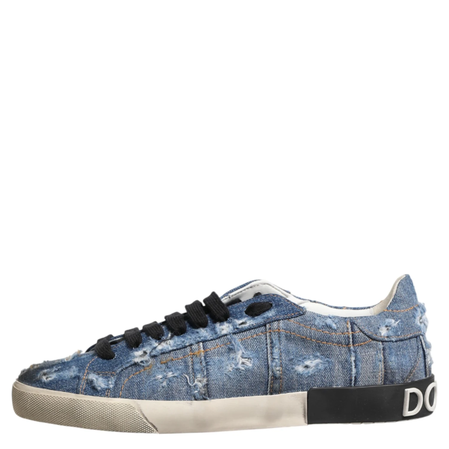 Blue Distressed Denim Low Top Sneakers Shoes