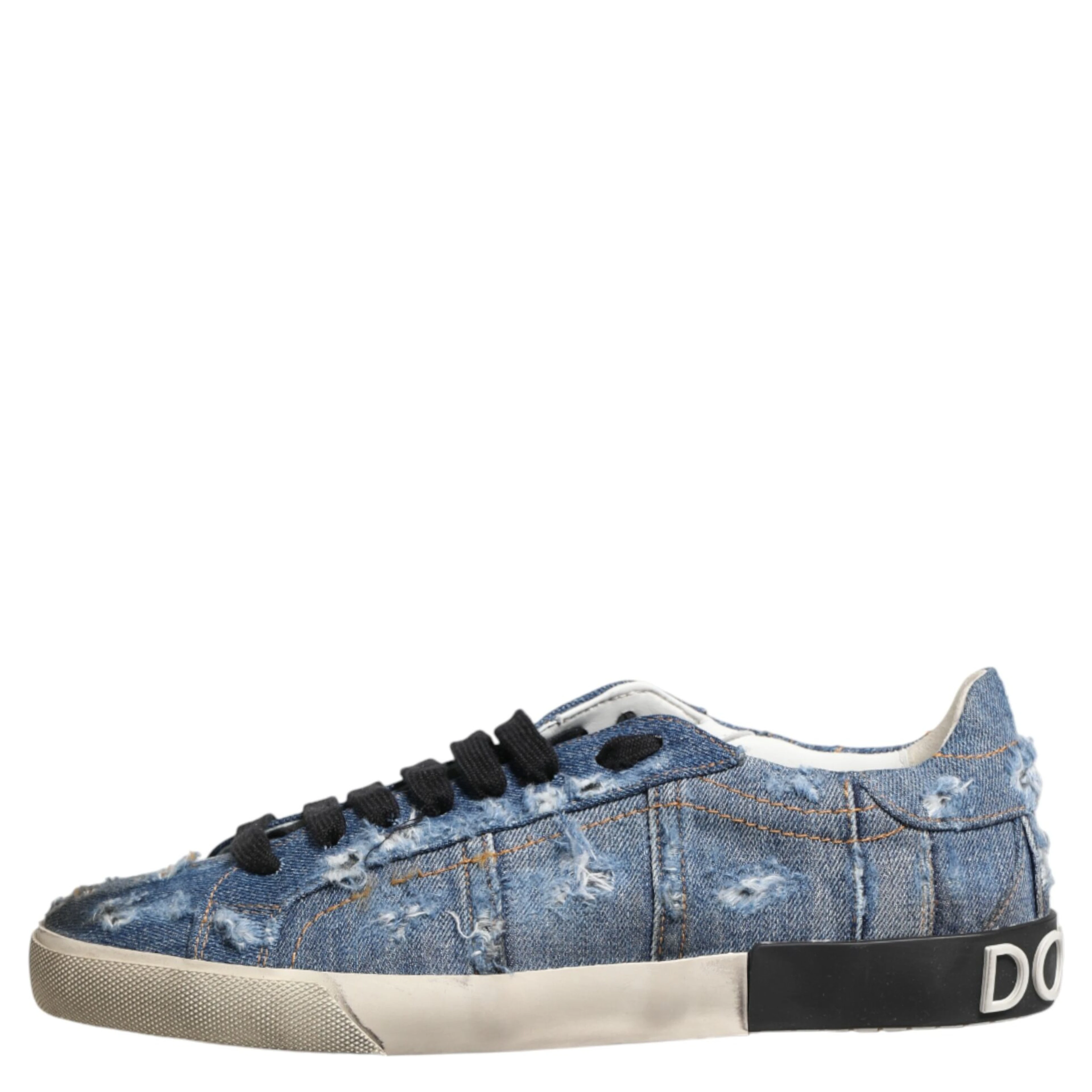Blue Distressed Denim Low Top Sneakers Shoes