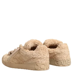 Shoes Beige Faux Shearling Low Top Sneakers