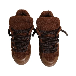 Brown Faux Shearling Low Top Sneakers Shoes
