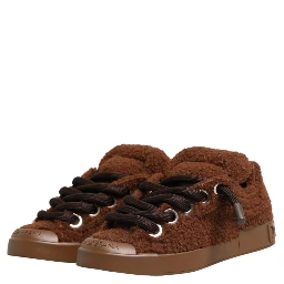 Brown Faux Shearling Low Top Sneakers Shoes