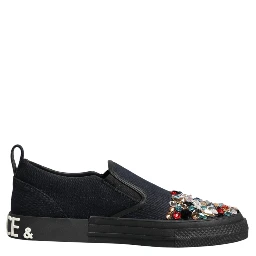 Blue Canvas Embellished Slip On Men Sneakers Shoes