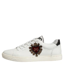 White Leather Sacred Heart Patch Sneakers Shoes