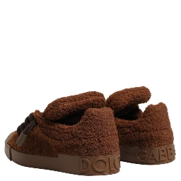Brown Faux Shearling Low Top Sneakers Shoes