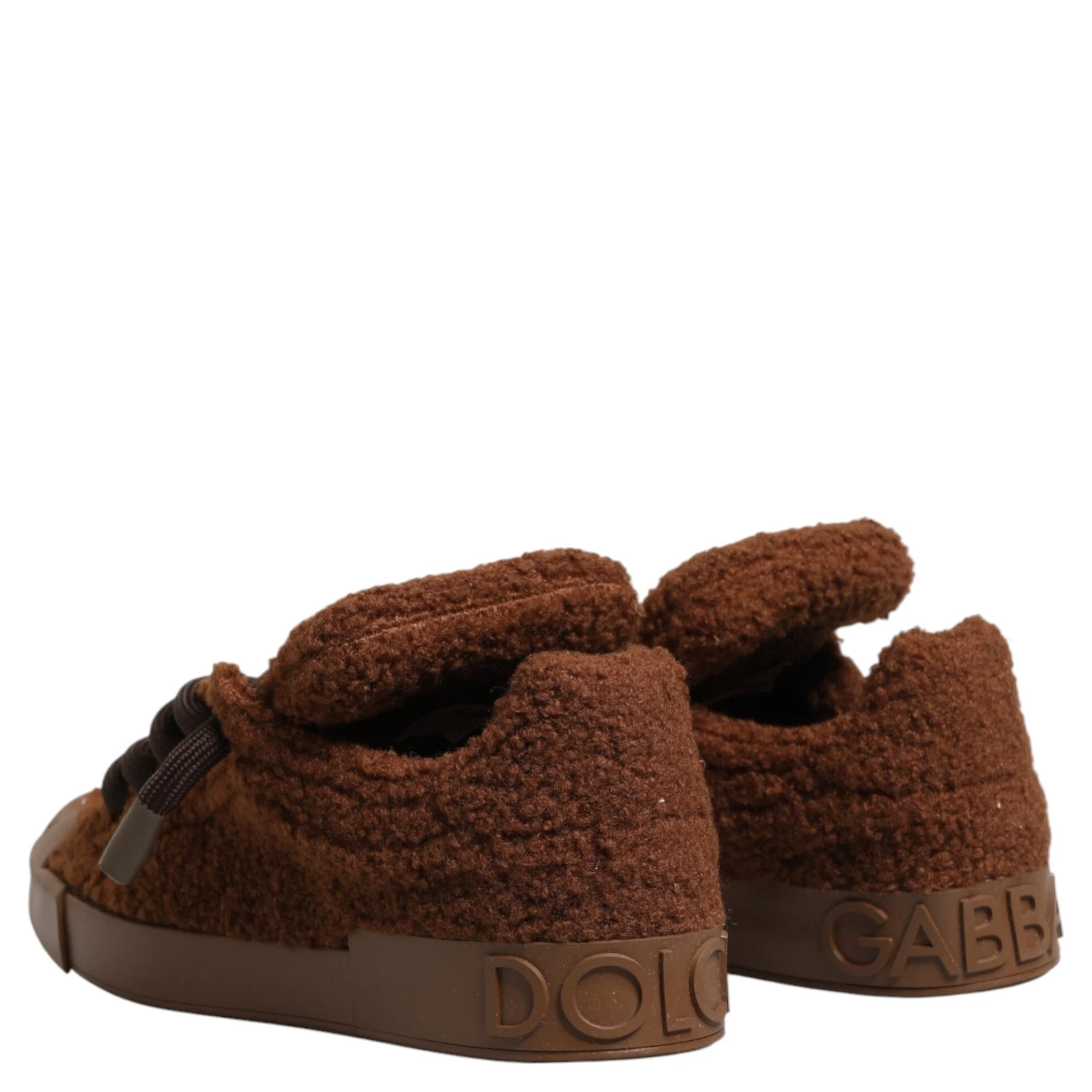 Brown Faux Shearling Low Top Sneakers Shoes