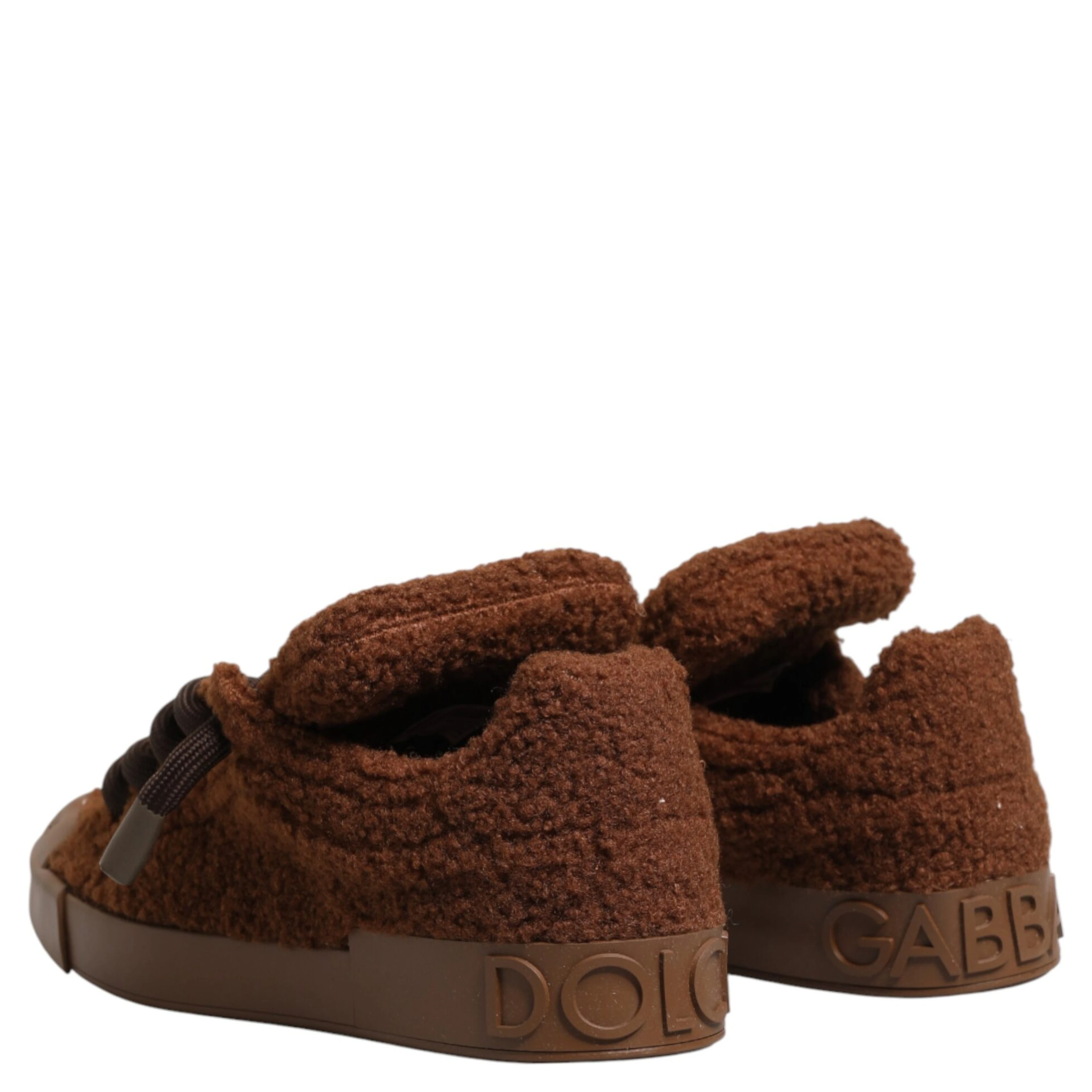 Brown Faux Shearling Low Top Sneakers Shoes