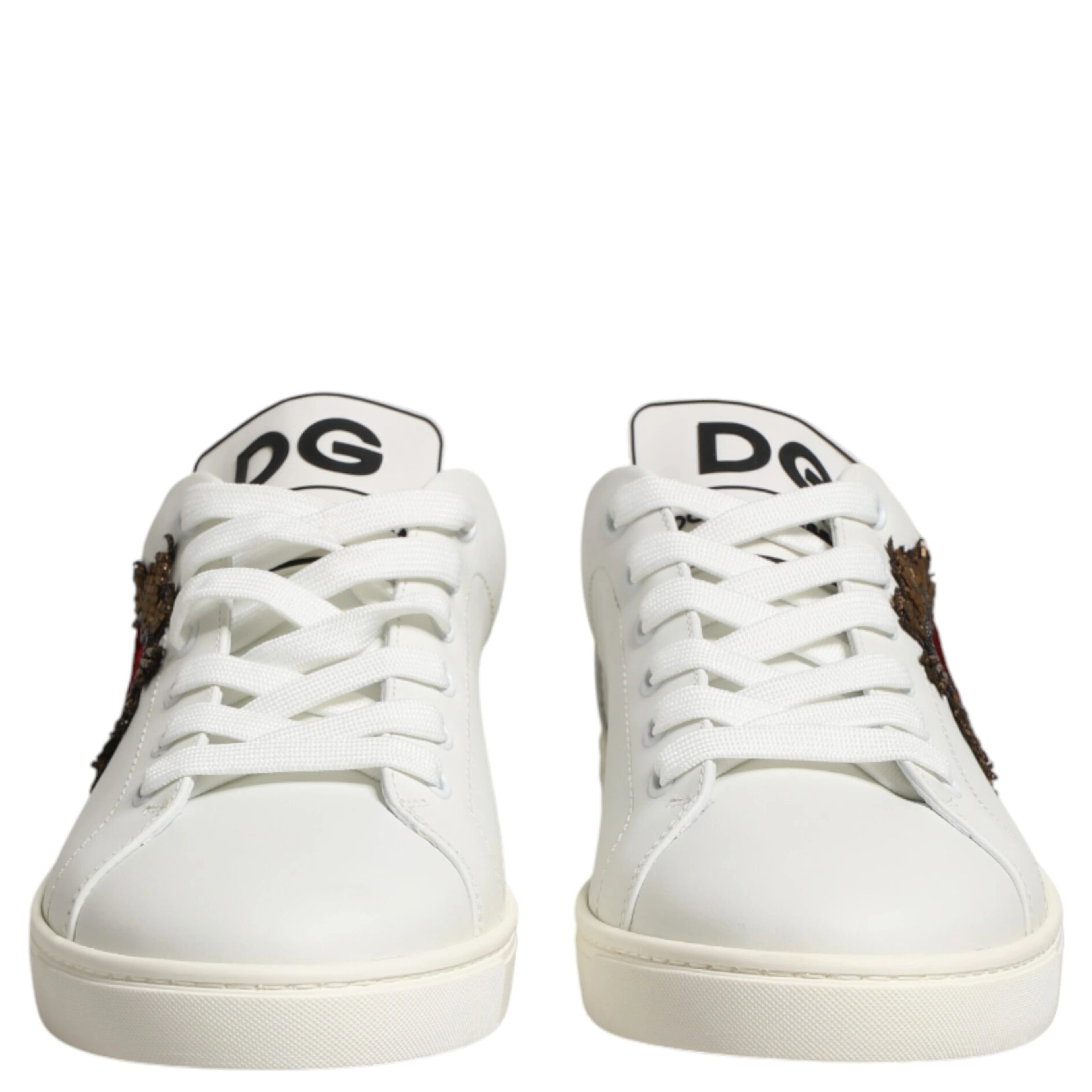 White Leather Sacred Heart Patch Sneakers Shoes