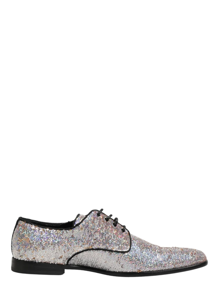 Silver Sequined Lace Up Men Derby Dress Shoes
