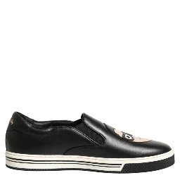 Black Leather Signature Figures Sneakers Shoes