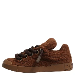 Brown Faux Shearling Low Top Sneakers Shoes