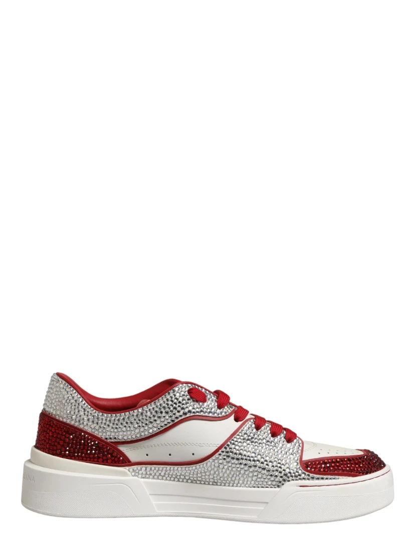 White Red Rhinestone Embellished Men Sneakers Shoes