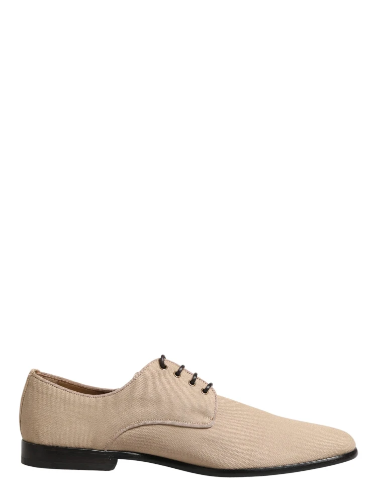 Beige Canvas Derby Lace Up Dress Men Shoes