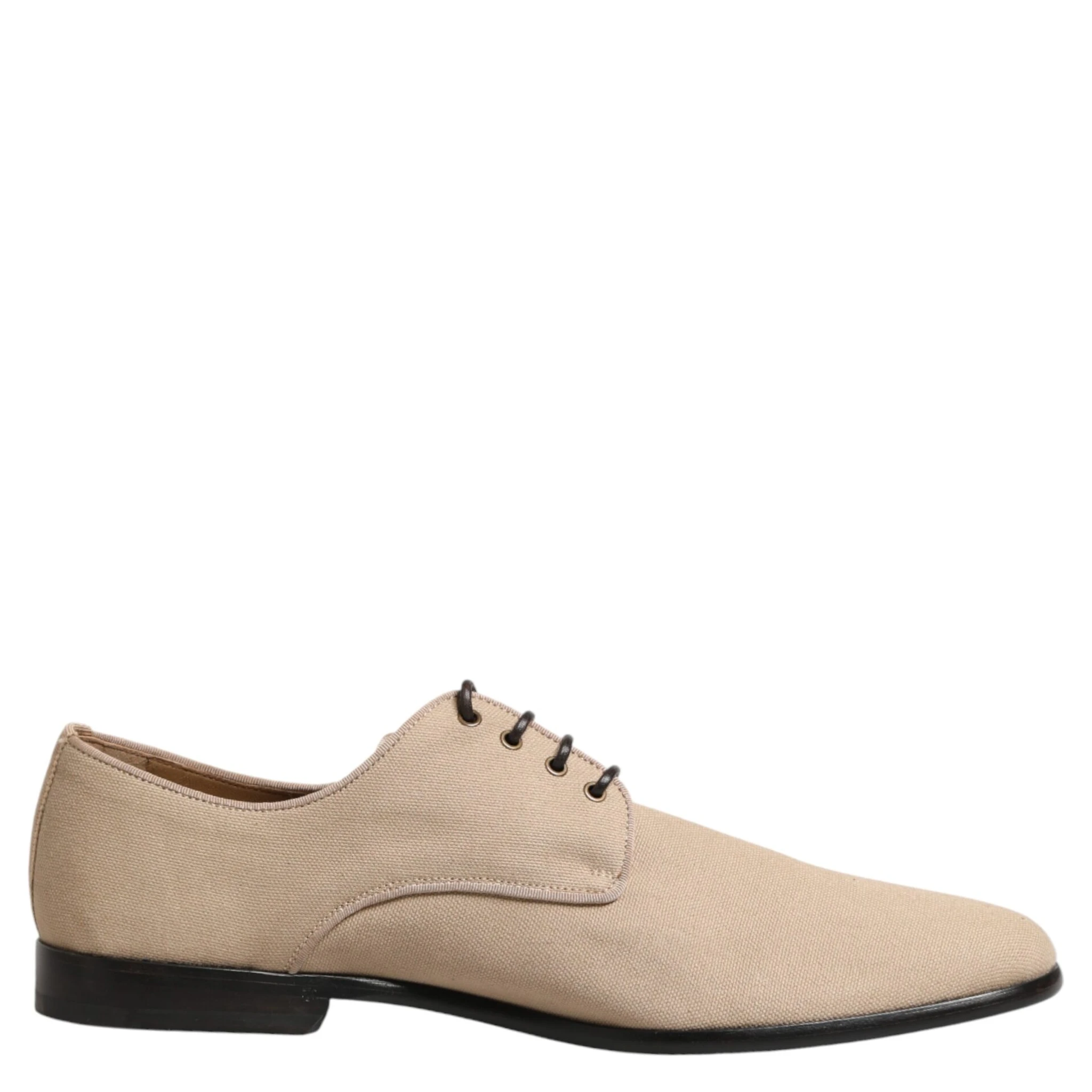 Beige Canvas Derby Lace Up Dress Men Shoes