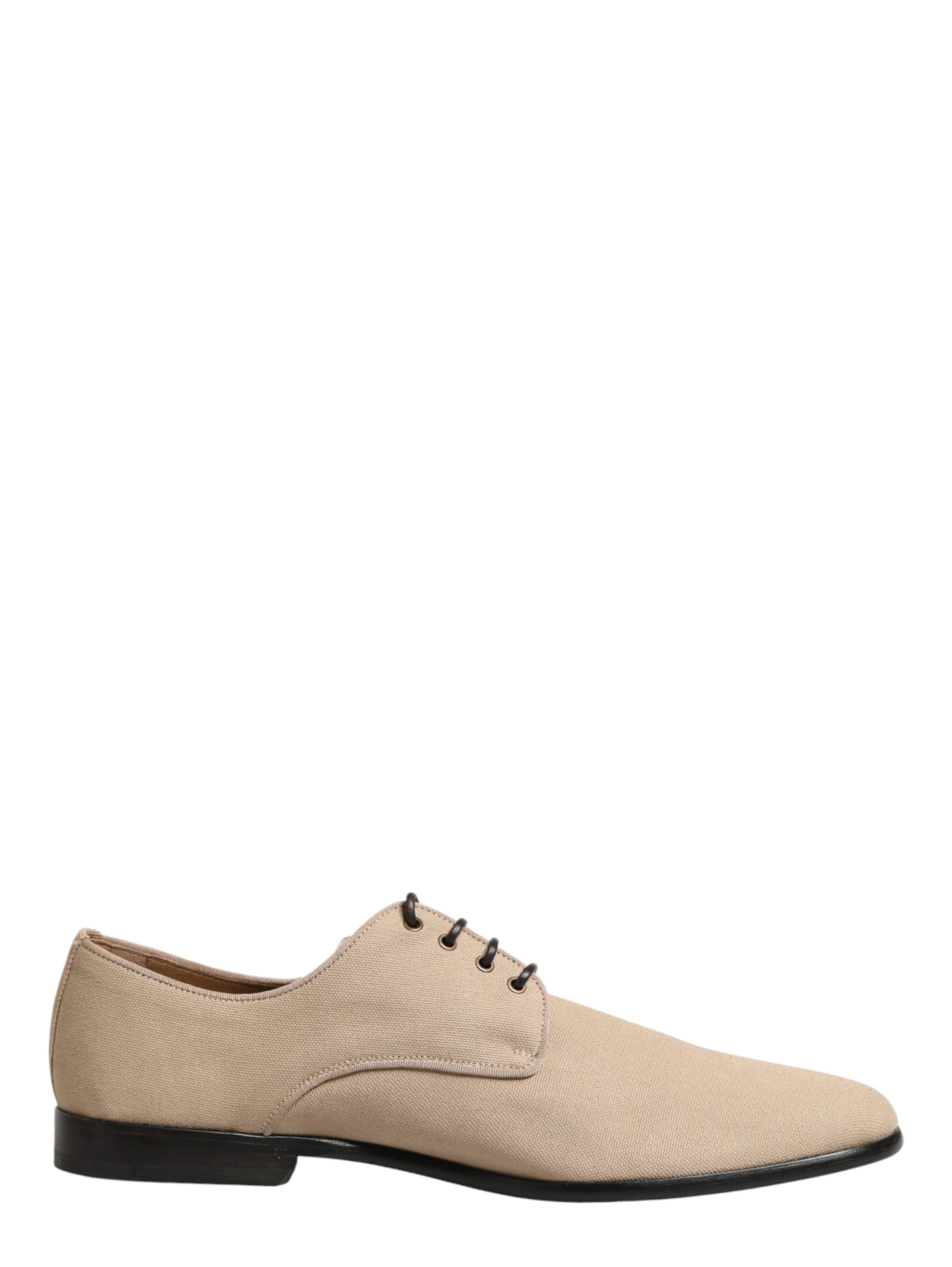 Beige Canvas Derby Lace Up Dress Men Shoes