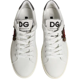 White Leather Sacred Heart Patch Sneakers Shoes