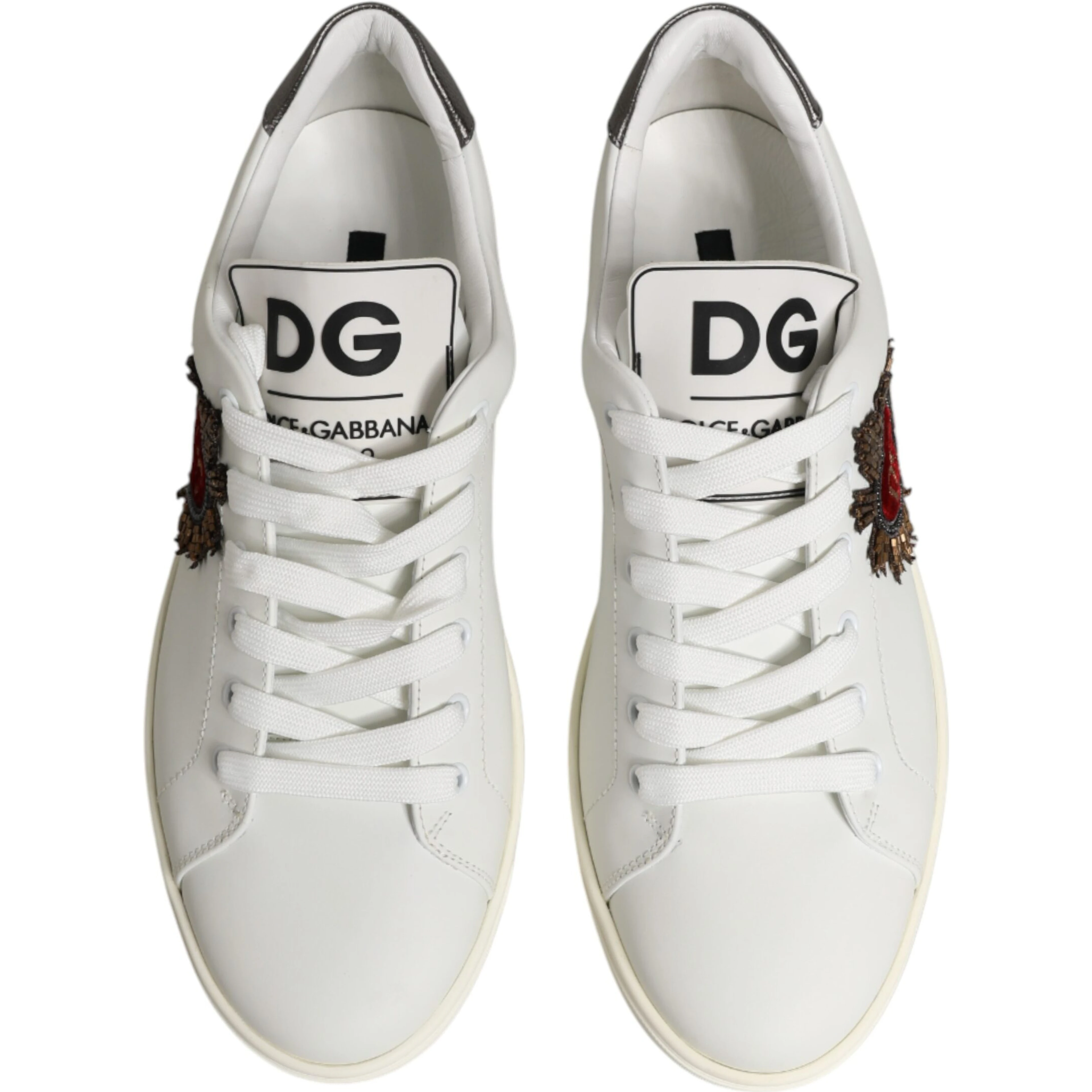 White Leather Sacred Heart Patch Sneakers Shoes