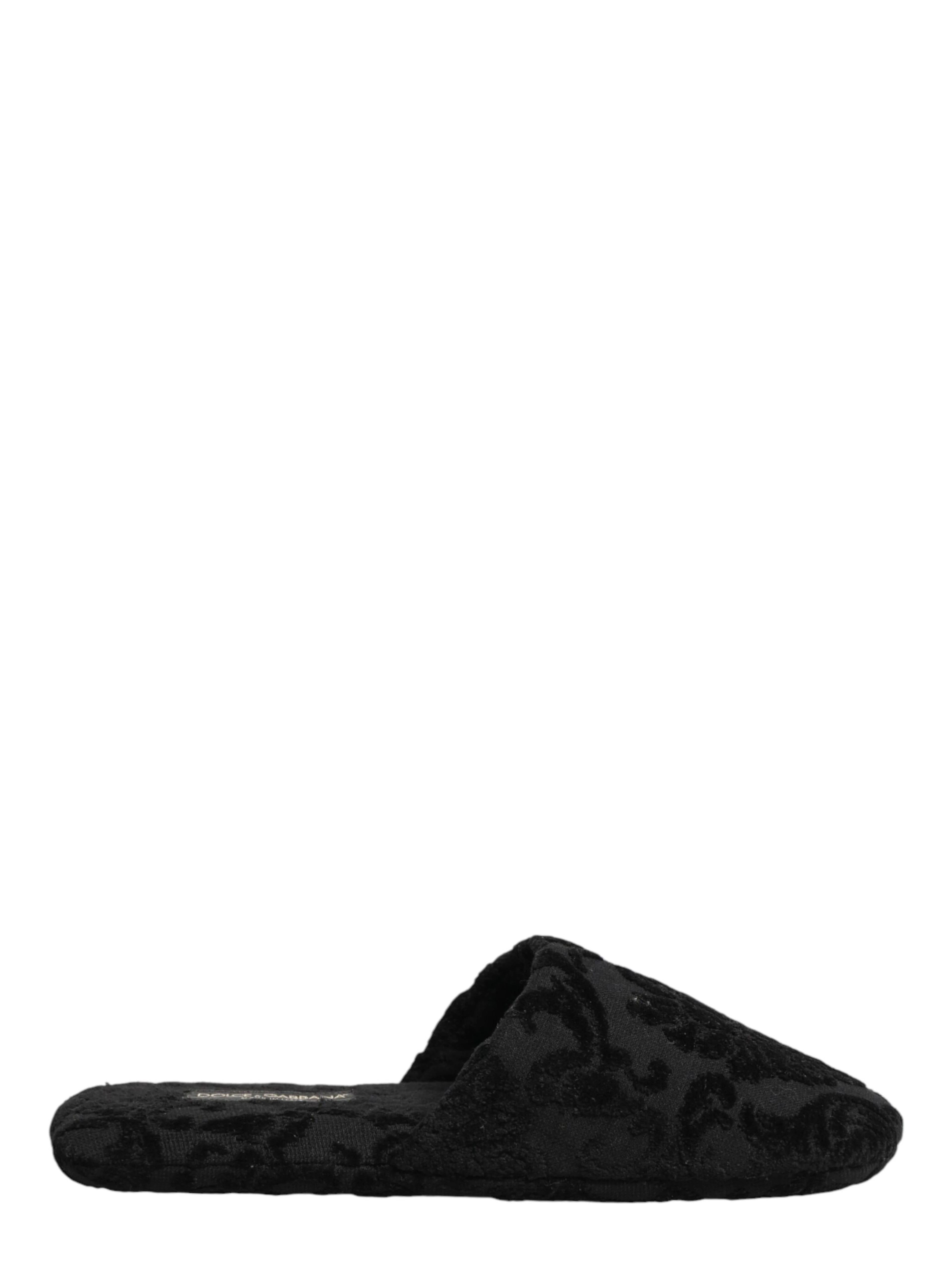 Black Logo Embroidered Slippers Flats Shoes