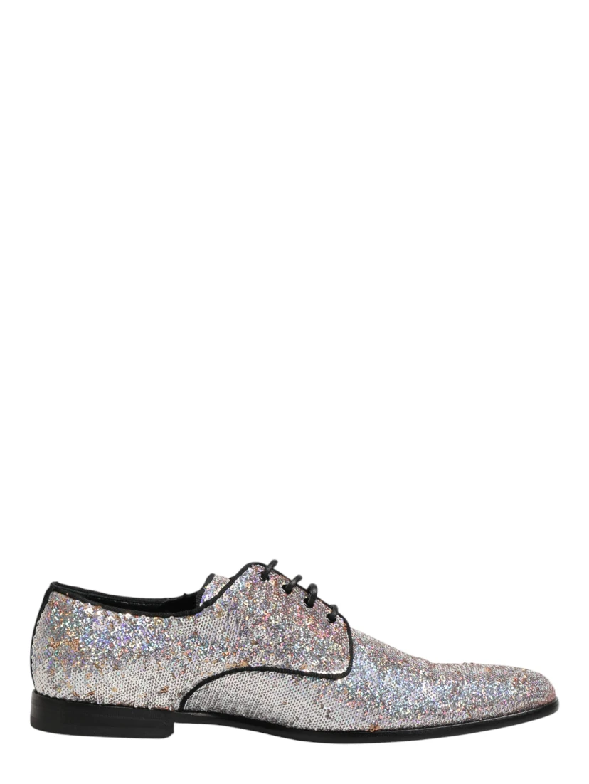 Silver Sequined Lace Up Men Derby Dress Shoes