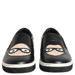 Black Leather Signature Figures Sneakers Shoes