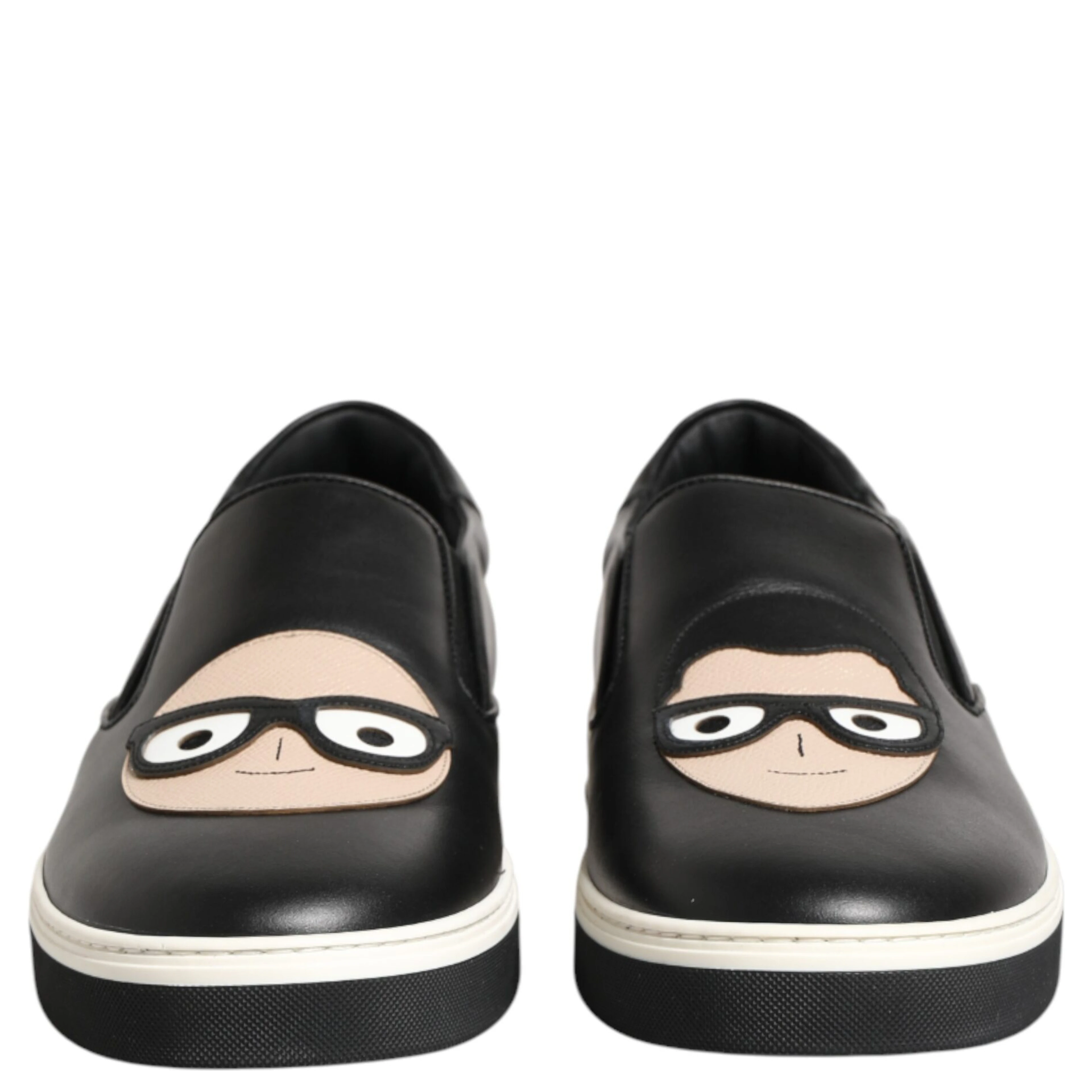 Black Leather Signature Figures Sneakers Shoes