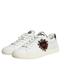 White Leather Sacred Heart Patch Sneakers Shoes