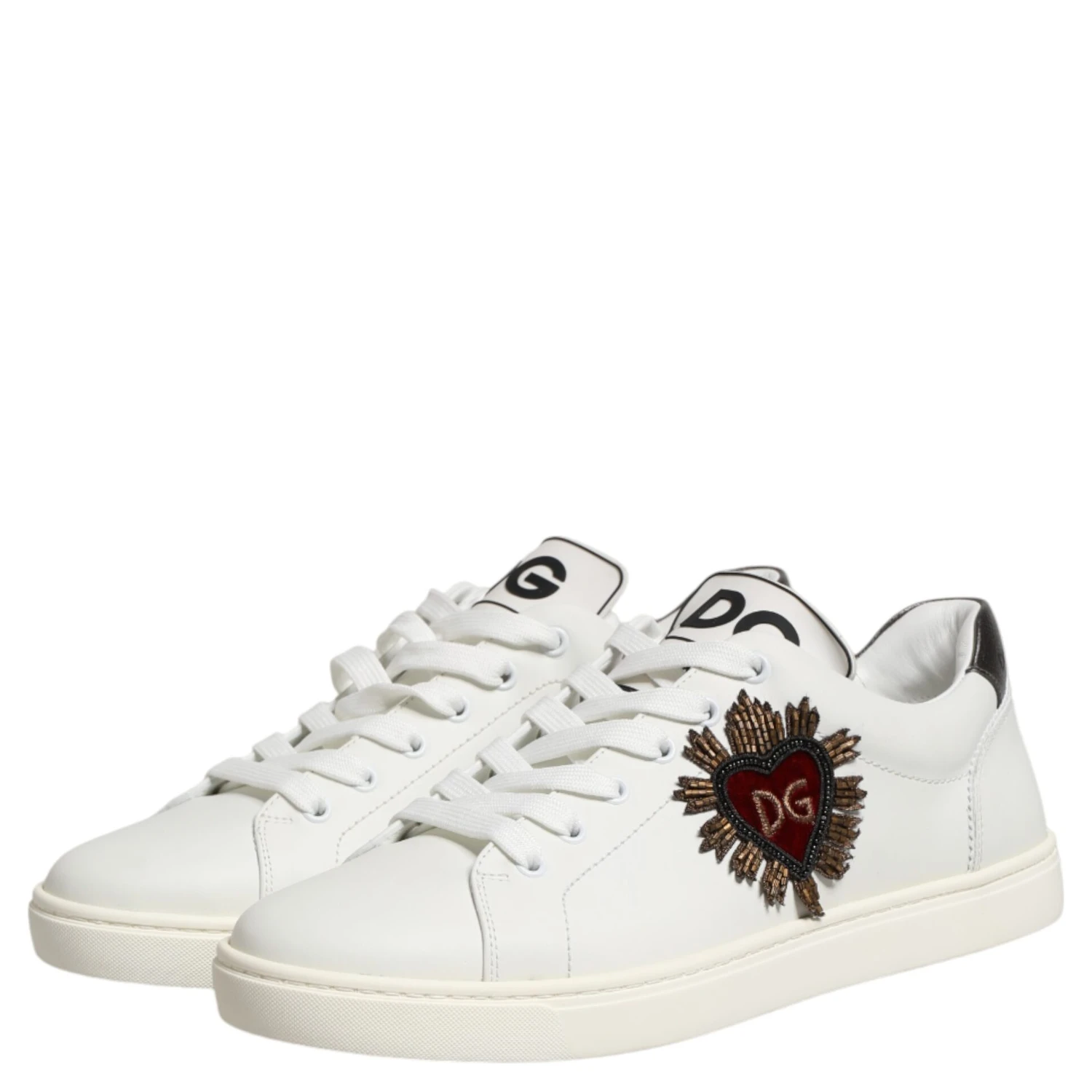 White Leather Sacred Heart Patch Sneakers Shoes