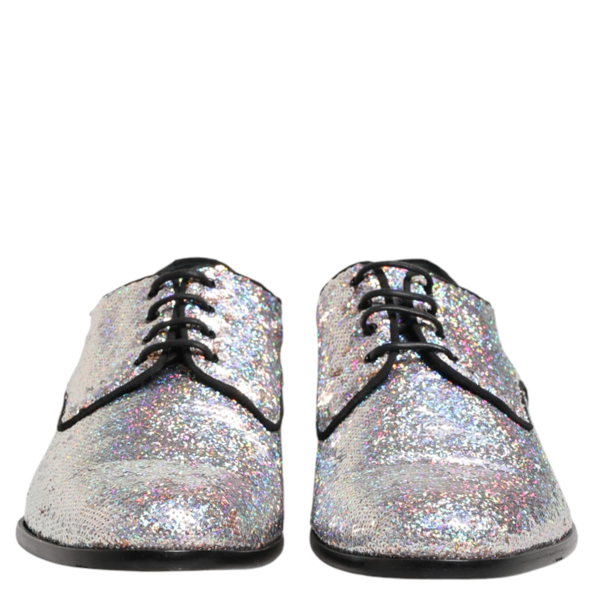 Silver Sequined Lace Up Men Derby Dress Shoes